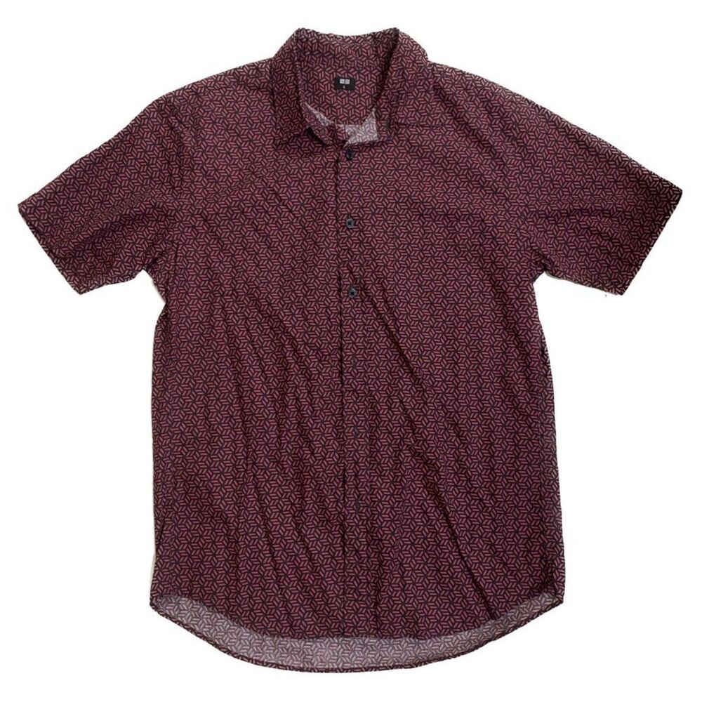 Uniqlo Red 100% Cotton Dress Shirt Collared Short Sleeve Button Closure Size L
